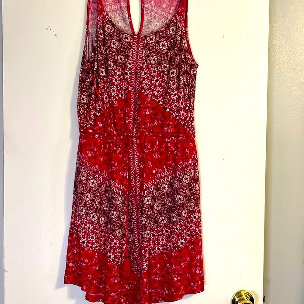 Lucky Brand Women's Small Blouson Dress Jersey Knit Pink Sleeveless Pockets Tie